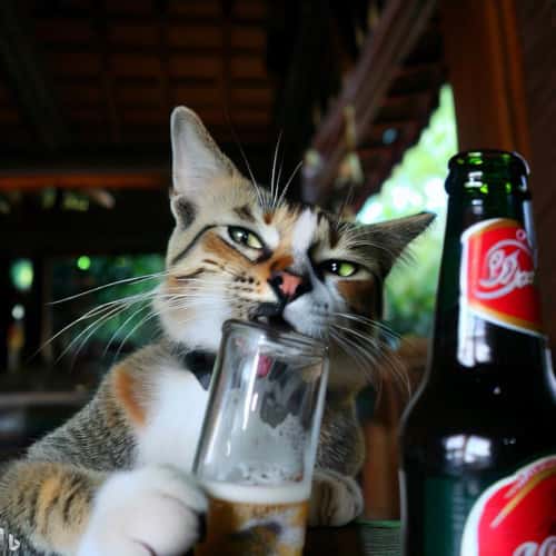 画像生成AIのビンタンビールを飲む猫