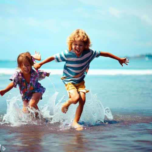 画像生成AIのバリ島のビーチで遊ぶ子供たち２