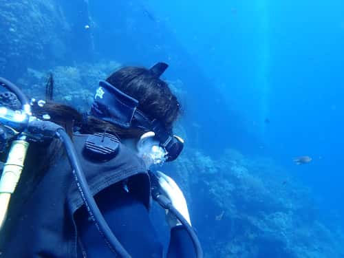 バリ島体験ダイビングを後ろから撮影