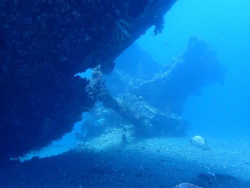 バリ島ダイビングポイントtulambenの沈船ポイントの水中画像