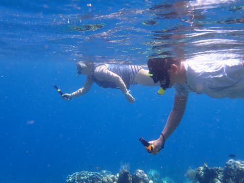 GoProで水中を撮影する2名のシュノーケラー