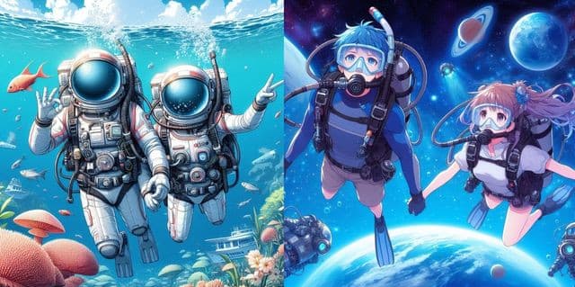 スキューバダイビングで宇宙空間を感じるイメージ