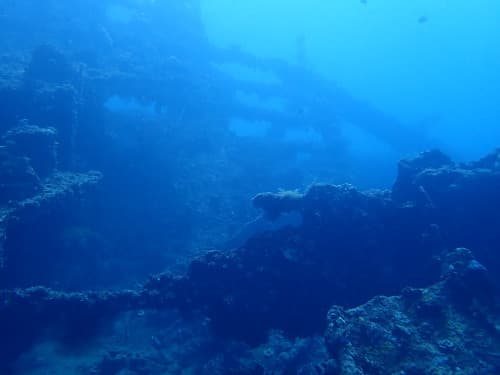 沈船を水底から見上げた海景