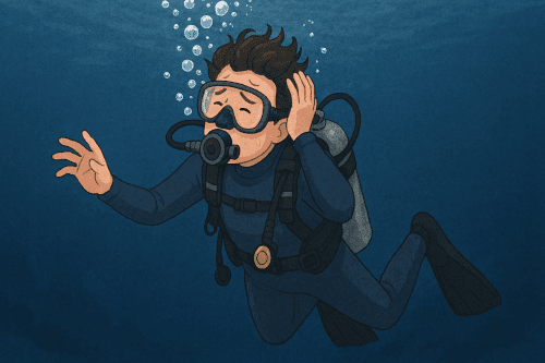 窒素酔いをおこしているダイバーのイラスト