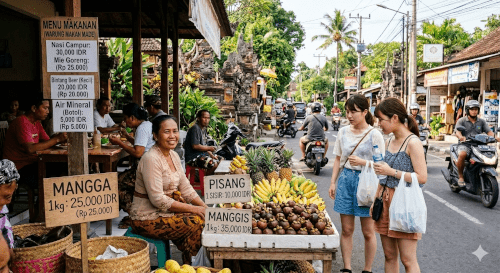 バリ島の物価を見ている観光客のイメージ画像