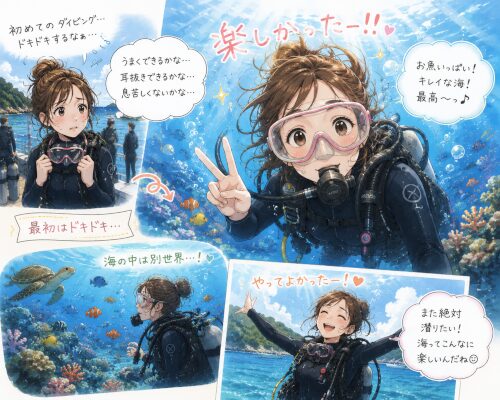 最初は緊張していたけどダイビングを楽しめた女性ダイバー
