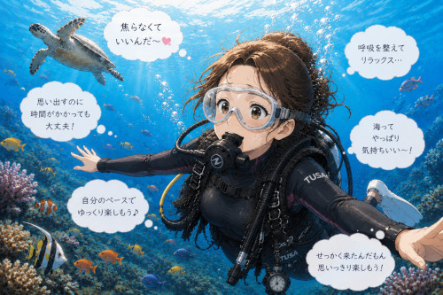 焦らず自分のペースでリラックスしながら海を楽しむ女性ダイバー